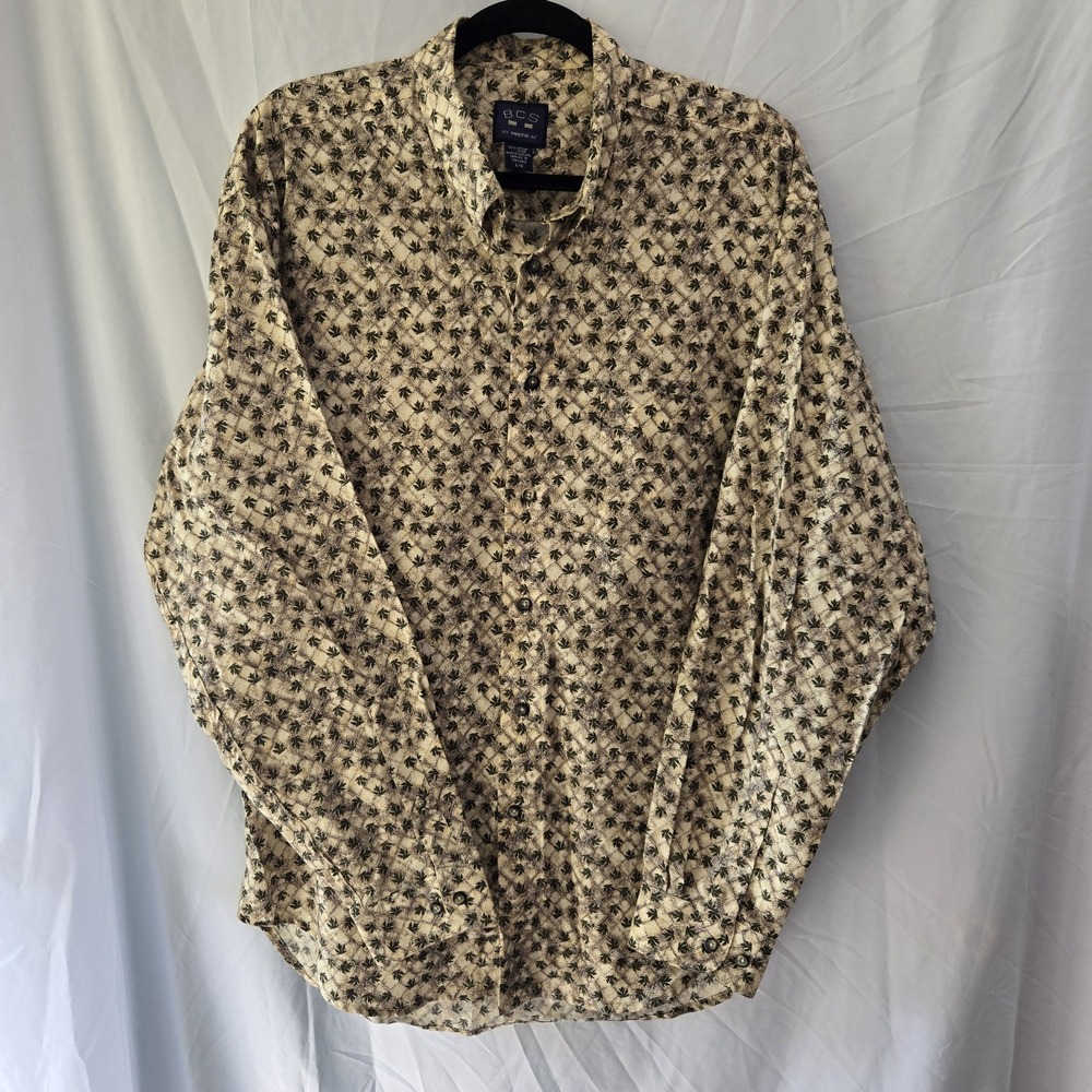BCS By North 44 LS Casual‎ 100% Cotton Long Sleeve Leaf Print Shirt Men's Large